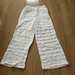 レース切り替え ワイドパンツ ホワイト