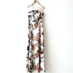 美品AIMER エメ ロングドレス 9号 ブラウン薔薇柄Aライン演奏会 ステージ