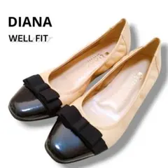 未使用☆DIANA リボン付きフラットシューズ ベージュラム　23.5cm