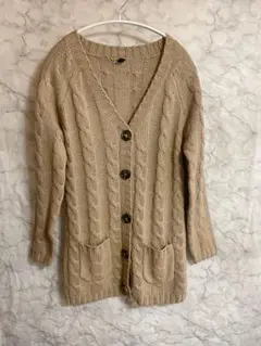 ベージュ ケーブルニット カーディガン Mサイズ