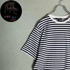 ✮Ｔシャツ　白×ネイビー　ボーダー　ネックリンガー　シンプル　美品　M✮