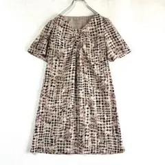 【COMME CA ISM】シャギー Vネック 総柄 ワンピース チュニック Mのサムネイル