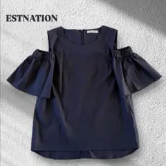 5【美品】ESTNATION オフショルダーブラウス　紺　日本製のサムネイル