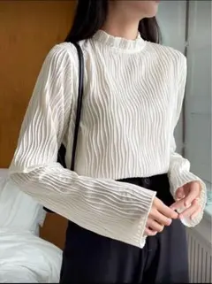 Dazy ホワイト リブ編み 長袖トップス M