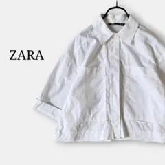 ザラZARA　七分袖クロップドシャツ　ショート丈　白ホワイト無地　シンプル　春秋