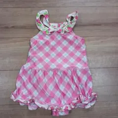 女の子 ワンピース水着 ピンクチェック　バラ　110