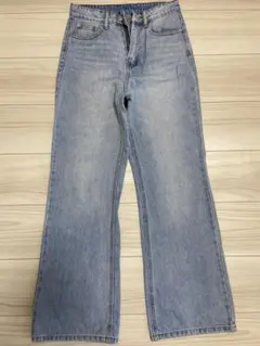 ワイドセミフレアデニムパンツ ブルー S cu136