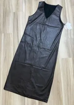 新品　L レザーワンピース　冬　タイト　ブラウン