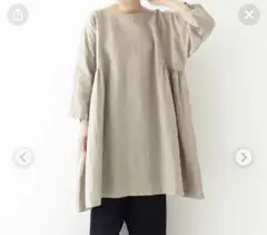 美品nest robe リネンサイドギャザーチュニック　ナチュラル