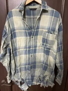 ZARA MAN 長袖シャツ 青とベージュのチェック柄 Sサイズ 星の刺繍付き