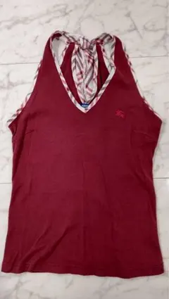 バーバリーブルーレーベル赤いタンクトップ チェック柄ストラップ