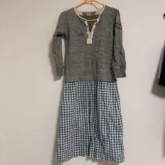 DENIM & BUNGAREE グレー長袖チェックワンピース