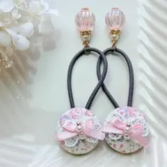 超お買い得♡お揃い リバティひらひらレース付 くるみボタン ヘアゴム