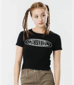 X-girl ロゴプリント リブTシャツ ブラックのサムネイル