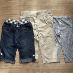 パンツ３枚セットダークブルー ハーフパンツ、GUベージュパンツ、ユニクロレギンス