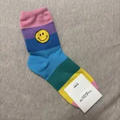 GGRN. スマイル刺繍 マルチボーダー ソックス