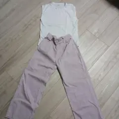 GLOBAL WORK 薄いピンク ワイドパンツ 150cm白ノースリーブシャツ