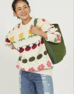 Freada ボーダー花柄ニット