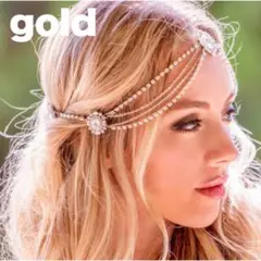ヘッドドレス　ゴールド　ヘアアクセ　ベリーダンス　社交ダンス　ボヘミアン 髪飾りのサムネイル
