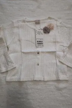 プティマイン　お花モチーフカットカーディガン 白　　100