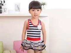 女児水着/フリル/水着【100ｃｍ】帽子付き/紺×白/ボーダー水着/ネイビー
