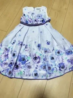 美品 アナスイミニ 花柄ワンピース 120cm 紫 バラ ノースリーブ 水彩画