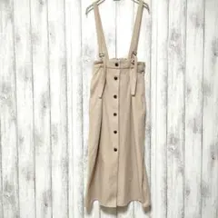 GU　(S)　起毛サスペンダー付きフロントボタンAラインスカート　ポケットあり