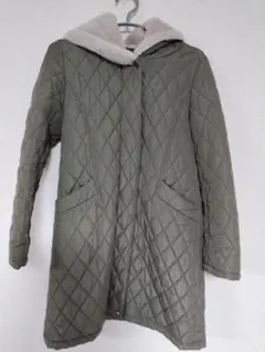 値下げ　キルティング　カーキ　ロングコート　ファー　フード　軽量　中綿