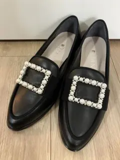 新品★DIANA パール バックル レザーローファー パンプス ローヒール22㎝