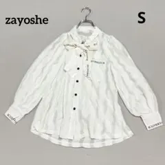 中国ブランドzayoshe ワンホン ロゴリボンボウタイ ブラウス ホワイト
