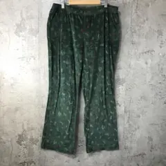 Y5876古着　柄パンツ　パジャマパンツ　モスグリーン　90s Y2K