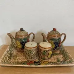 フルーツモチーフ陶器製 調味料入れプレートセットSANYO JAPAN 三洋陶器