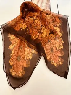 997昭和レトロ花柄大判スカーフ高級シルク100%