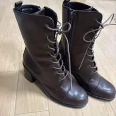 ブラウン レザー レースアップブーツ35