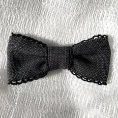 リボンコサージュ ヘアクリップ ブラック ツイード フリル フォーマル 美品①