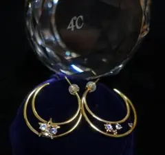 4℃　ヨンドシー　ゴールド 　月　星 モチーフ ピアス　シルバー　K10