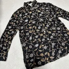 UTA RAASCH 総柄シアーシャツ M-L相当 ボタニカル 黒 貝ボタン