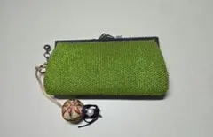 ビーズ装飾 緑色 がま口 財布 昭和 レトロ