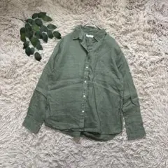 7179✾バックナンバー✾リネンスキッパーシャツ【L】麻100/グリーン/羽織
