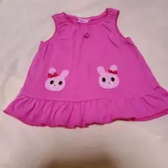 ミキハウス、ウサギ刺繍ピンクTシャツ 80サイズ