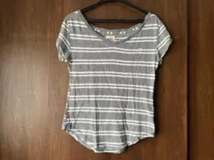 ホリスター レディースTシャツ ロゴ刺繍 XS グレー白　中古　送料込