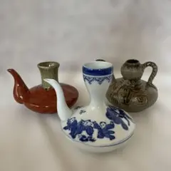 陶器製徳利 3点セット　燗瓶　かんびん　鍋島　酒器　昭和レトロ　ビンテージ