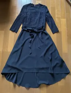 ネイビー レース サテン ロングドレス