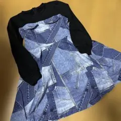 デニム風長袖ワンピース