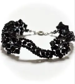 ブレスレット　ビーズ　花　黒