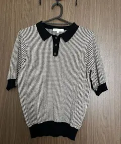 grove 半袖ニットポロシャツ M 白黒チェック