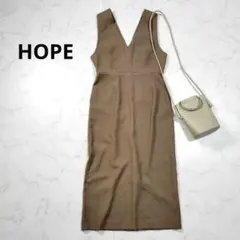 HOPE ノースリーブワンピース Vネック ロング丈 コーデュロイ風 スリット