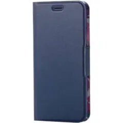 iPhone X　手帳型 レザー カバー 花柄 for Girl ネイビー