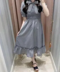 evelyn ギンガムチェックチョーカーロングワンピ