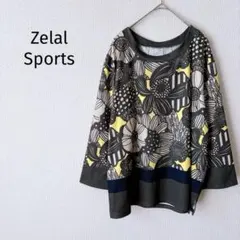 Z【ゼラールスポーツ】ストレッチカットソー L 総柄 花柄 七～九分袖 個性的